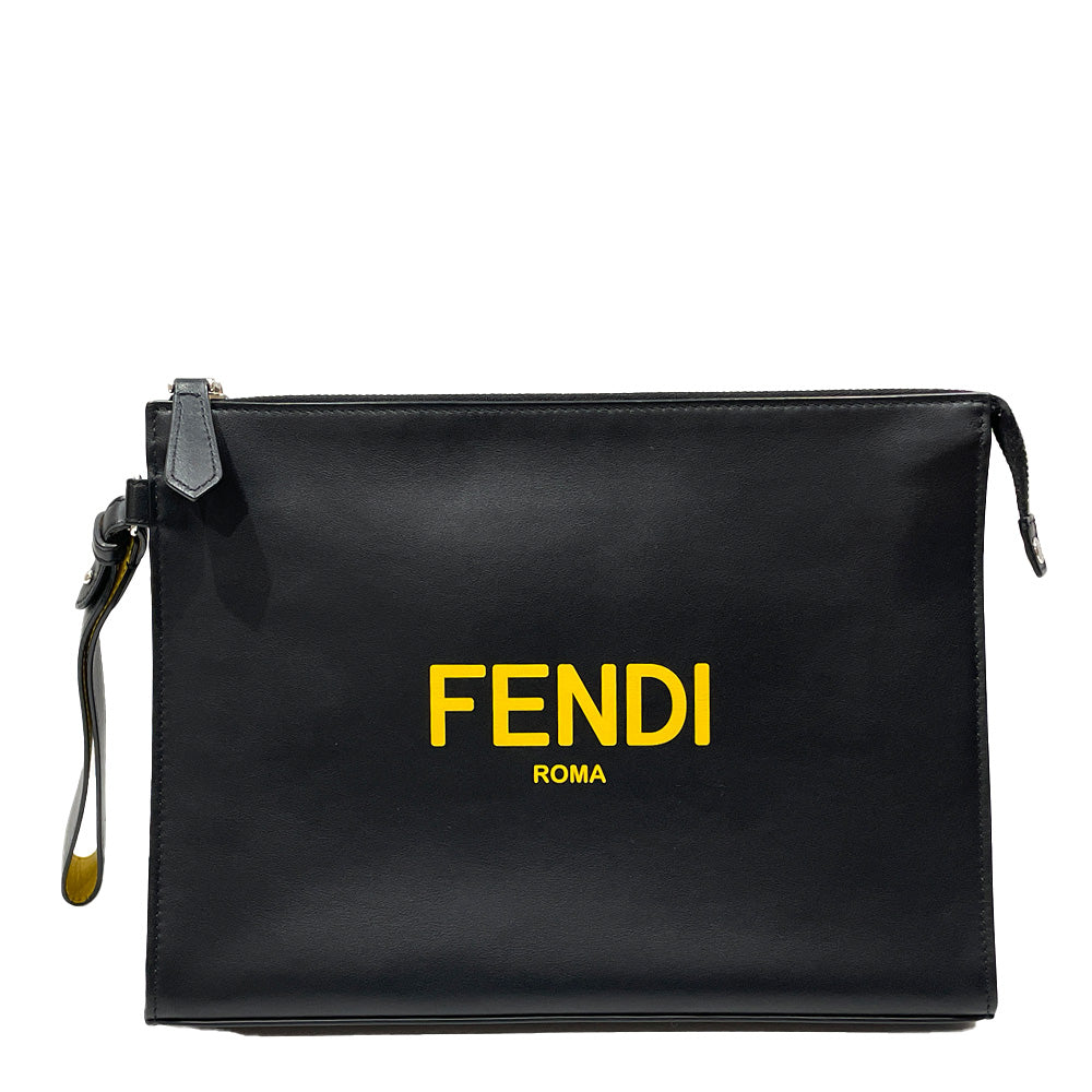 FENDI Logo Flat Slim 7VA491 Clutch Bag Leather Men's [Used A] 20240203