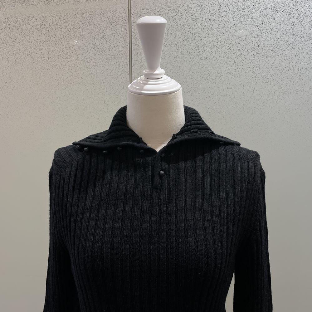 CHANEL Coco Mark Sleeve Slit Button Turtleneck 02A Knit Wool Women's [Used AB] 20240210