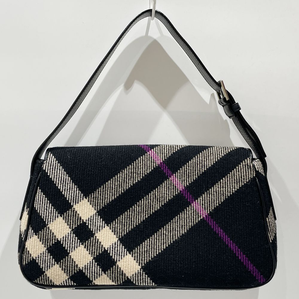 BURBERRY(バーバリー) ロゴ チェック ツイード 肩掛け ワンショルダー ショルダーバッグ ウール/レザー  レディース【中古AB】20240224