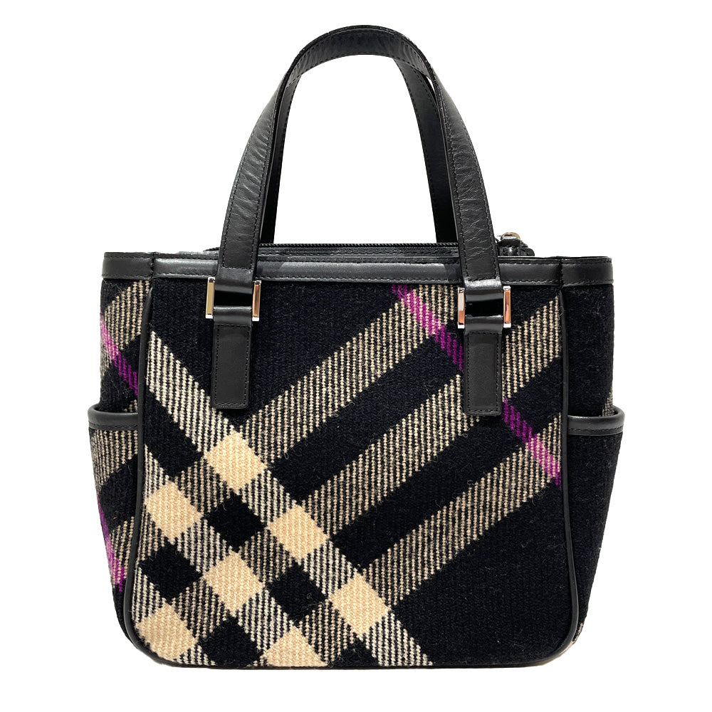 BURBERRY Check Tweed Side Button Handbag Wool/Leather Women's [Used B] 20240224