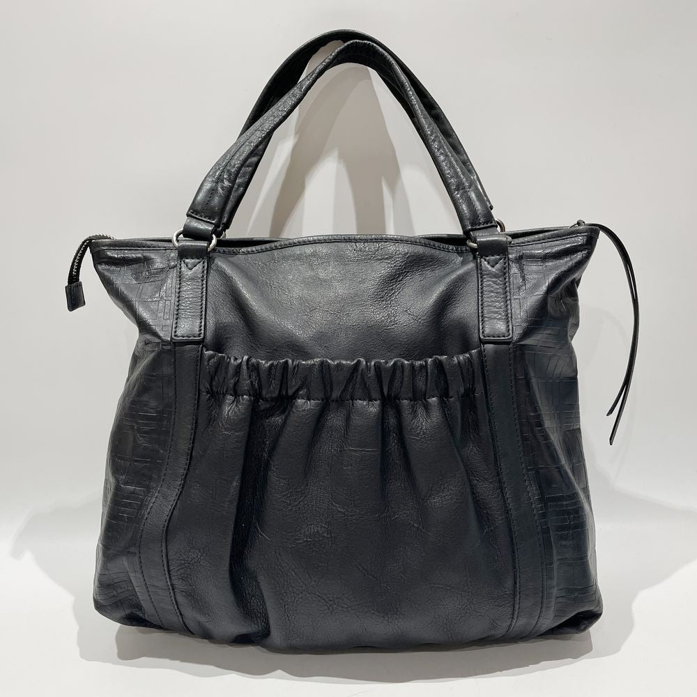 BURBERRY Logo Gathered Pocket Internal Check Handbag Leather Women's [Used B] 20240224
