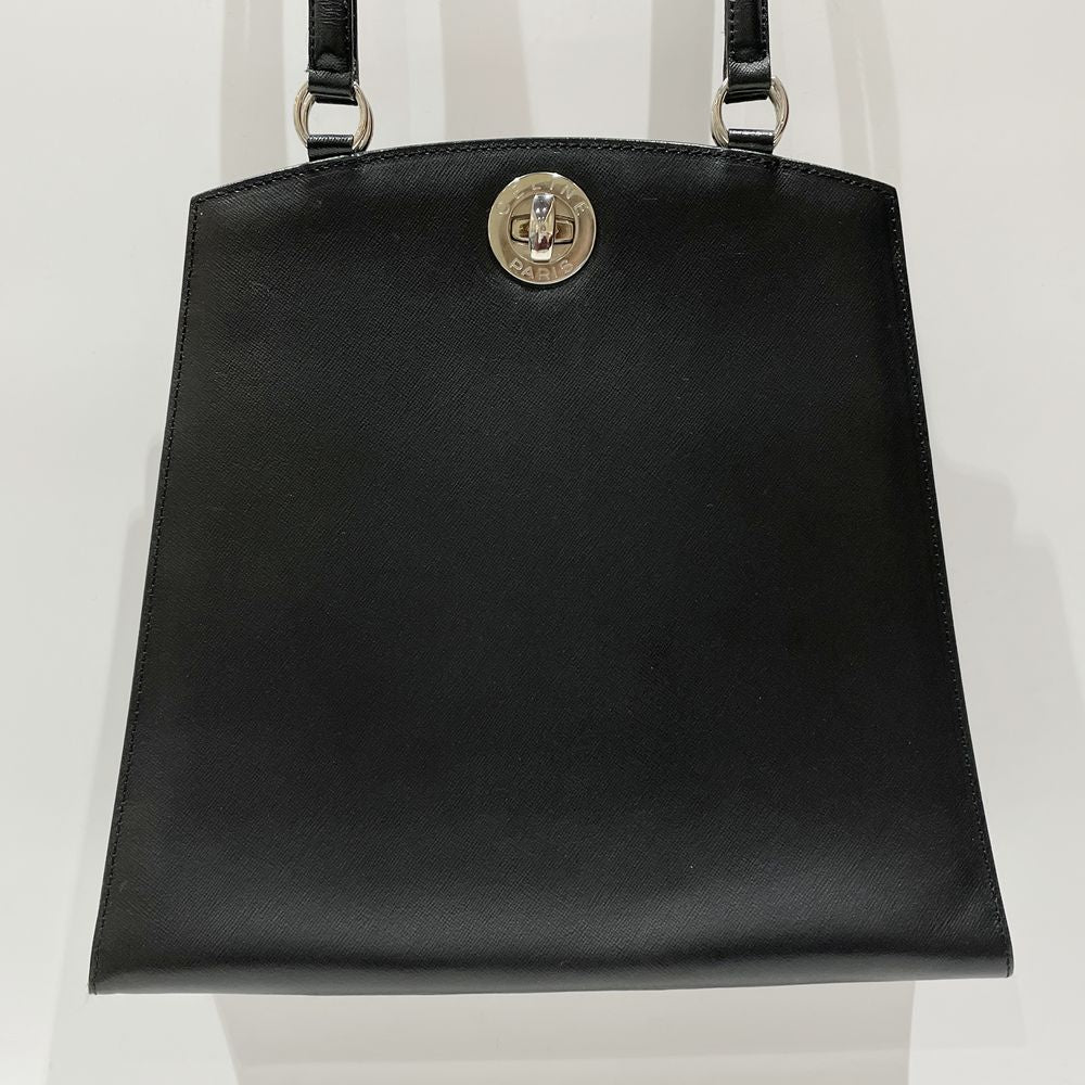 CELINE Circle Logo Turnlock Vintage Shoulder Bag Leather Women's [Used B] 20240217