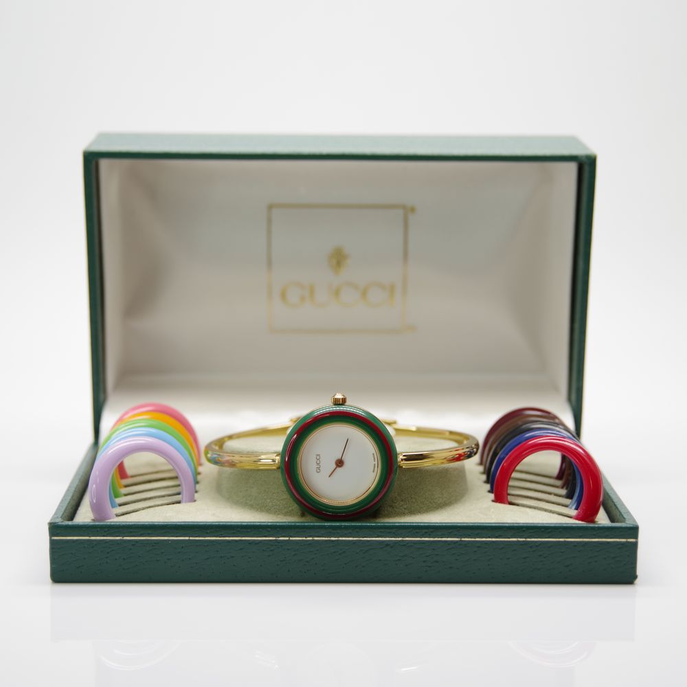 中古AB/使用感小】GUCCI グッチ チェンジベゼル シェリーライン クォーツ 替えベゼル×11 レディース 腕時計 11/12.2  ゴールド20456371