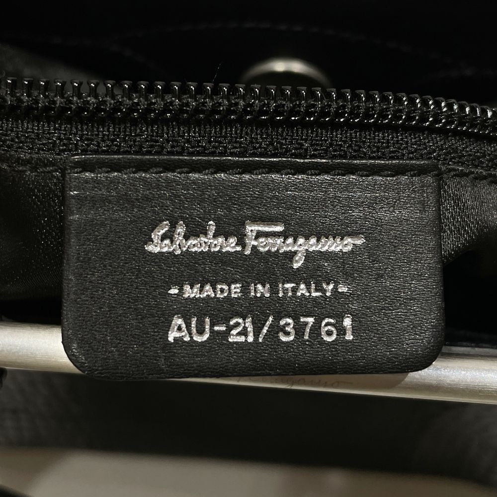 Salvatore Ferragamo Gancini handle square embossed AU-21/3761 handbag leather ladies [Used B] 20240224