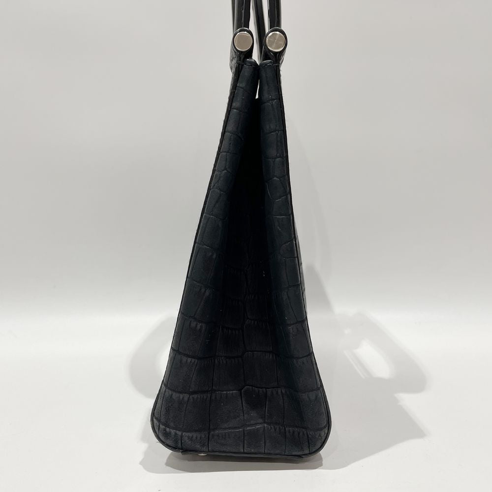 Salvatore Ferragamo Gancini handle square embossed AU-21/3761 handbag leather ladies [Used B] 20240224