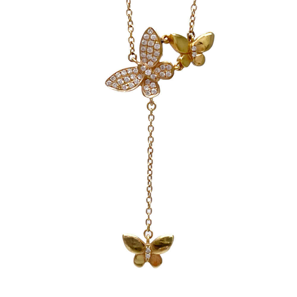 Ponte Vecchio Butterfly Drop DA 0.19ct Necklace K18 Yellow Gold/Diamond Women's [Used AB] 20240310