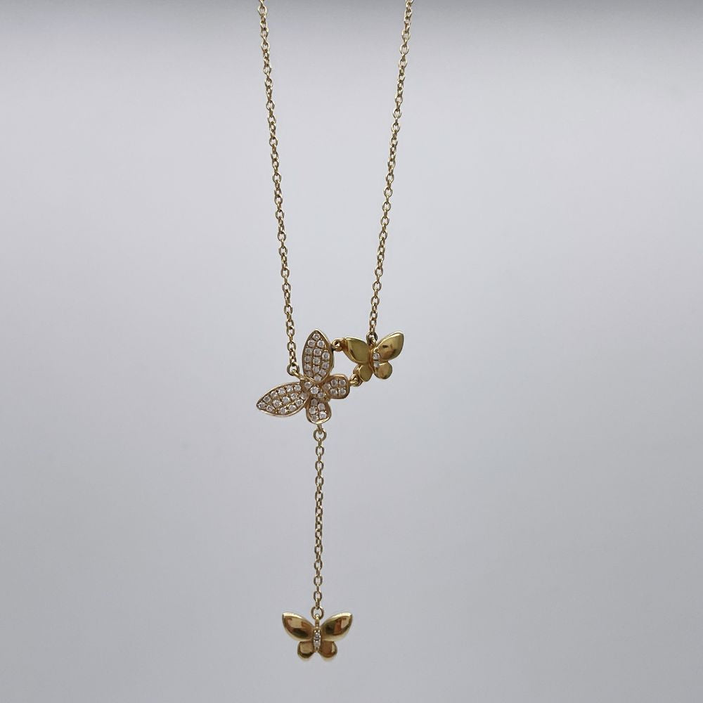 Ponte Vecchio Butterfly Drop DA 0.19ct Necklace K18 Yellow Gold/Diamond Women's [Used AB] 20240310